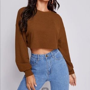 Brown/burnt orange long sleeve crop top